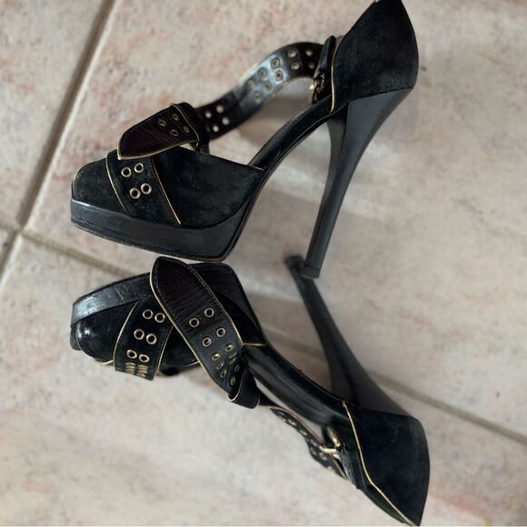 Fendi Stiletto heels Platform open toe sandals Grommet gold stud dress shoes y2k - Picture 5 of 5